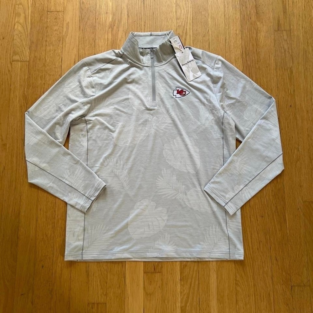 NFL Kansas City Chiefs Light Grey Quarter Zip Sweatshirt Mens Medium NWT